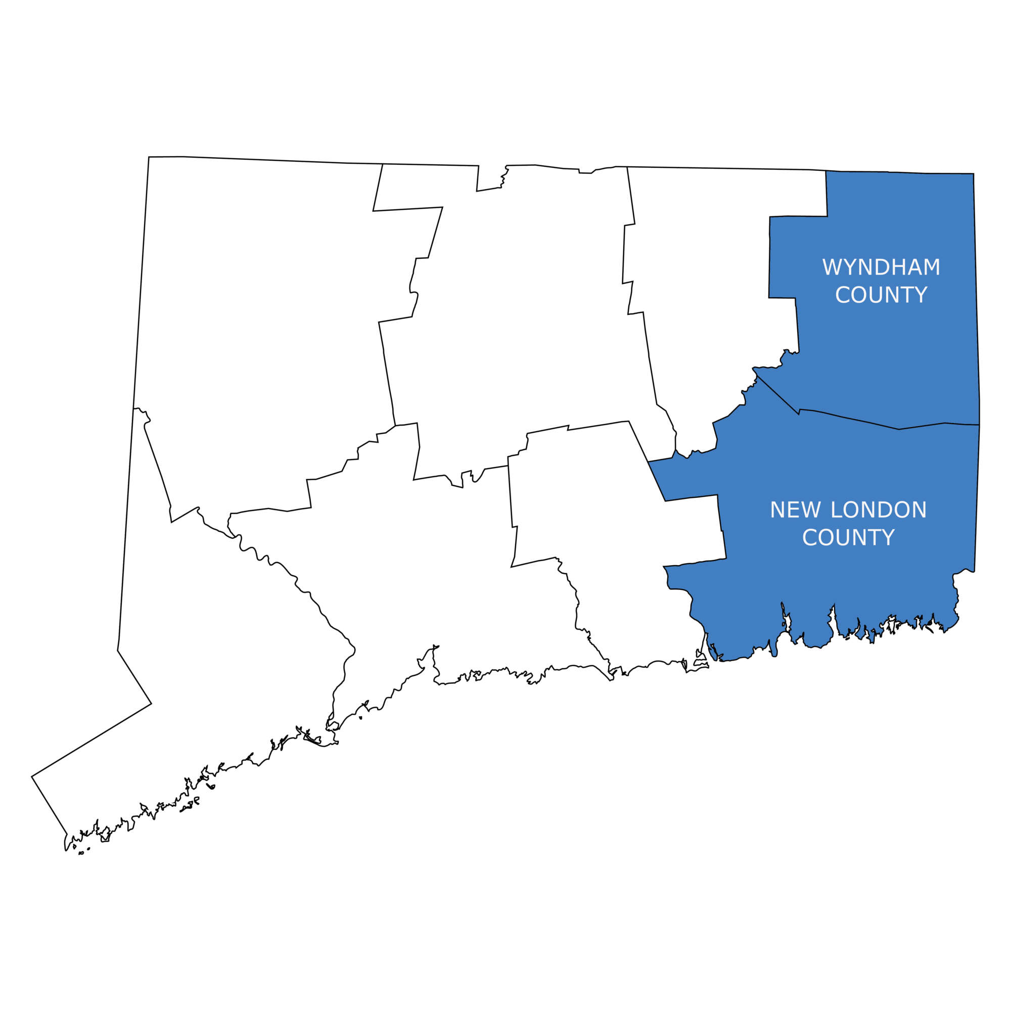 High detailed vector map with counties/regions/states - Connecticut