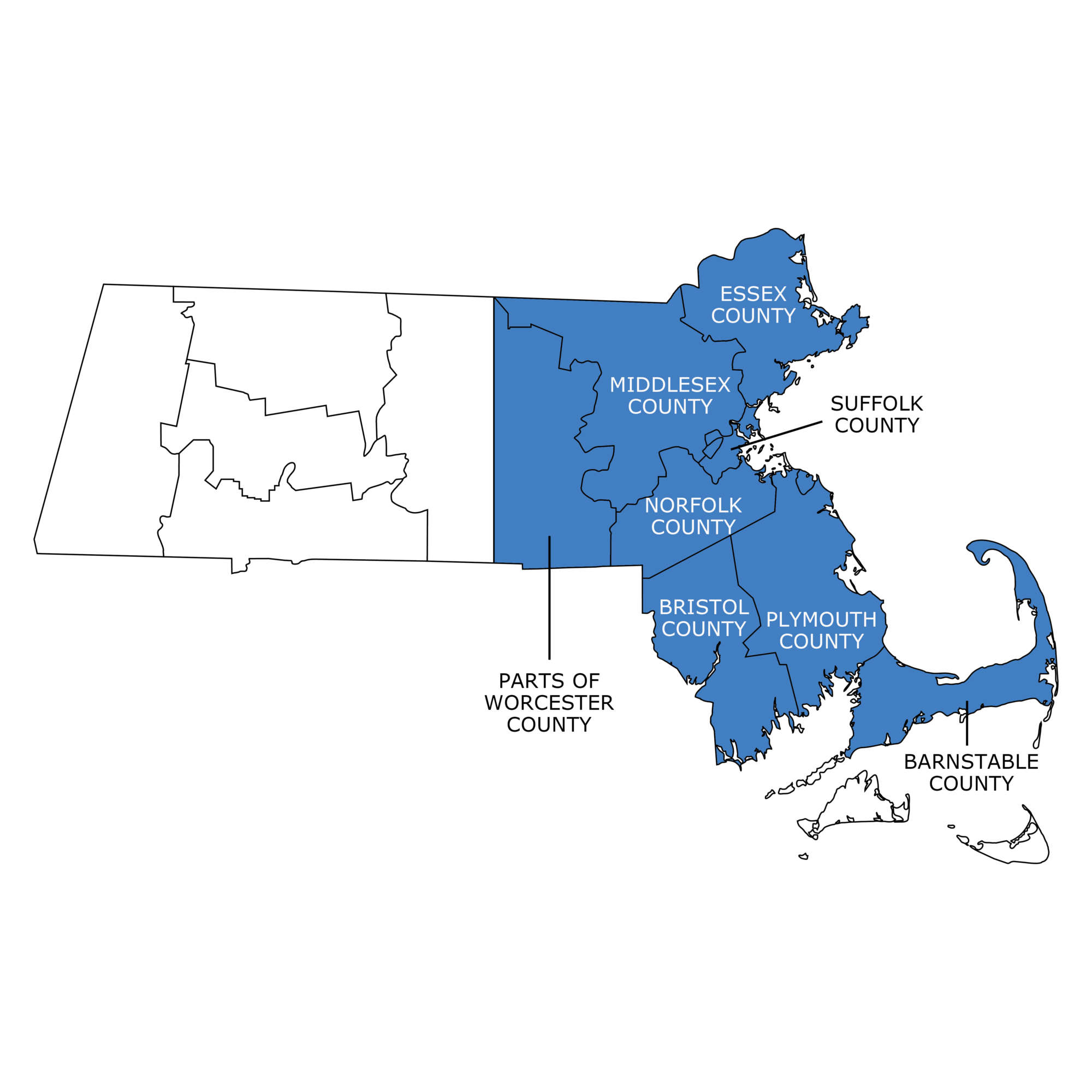 High detailed vector map with counties/regions/states - Massachusetts