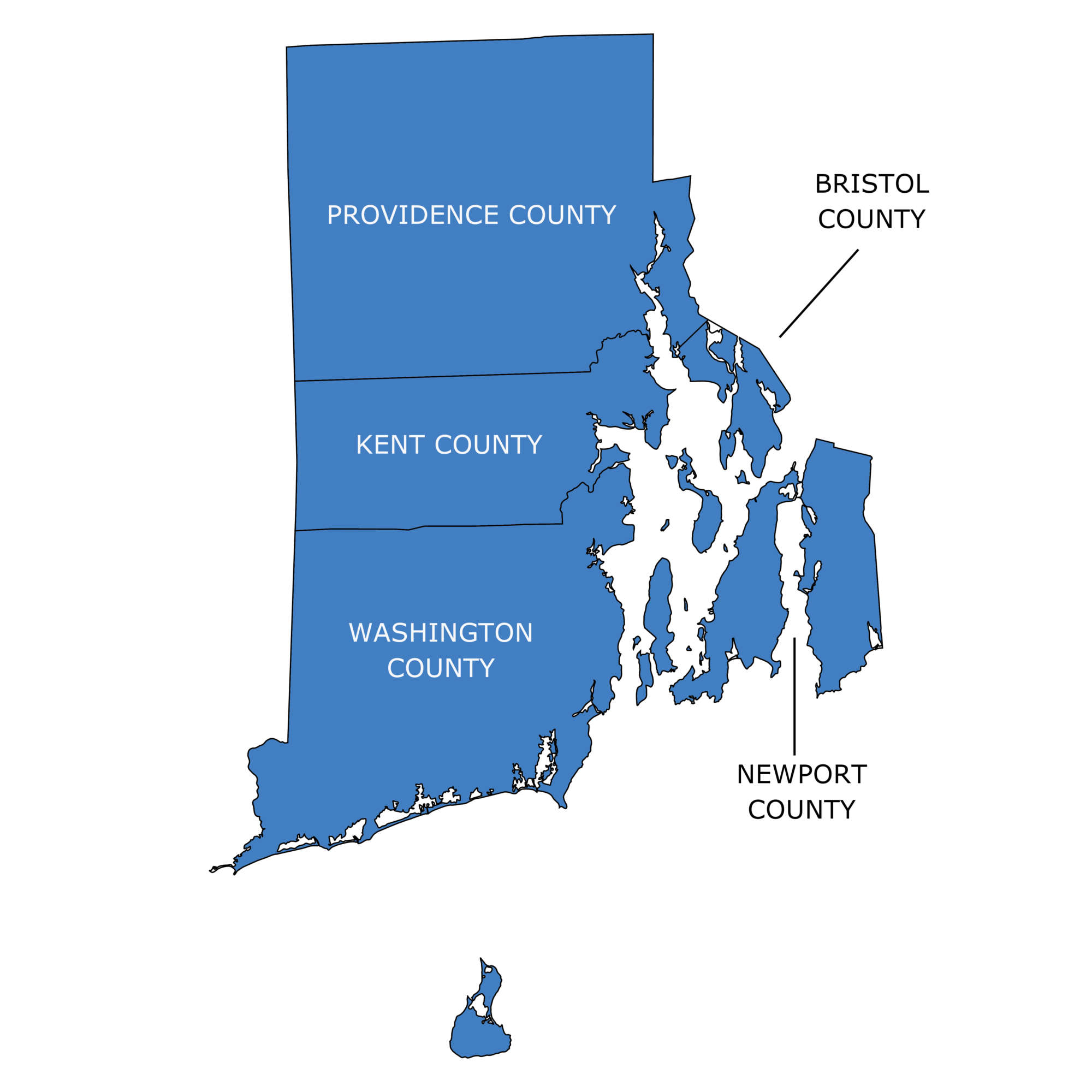 High detailed vector map with counties/regions/states - Rhode Island