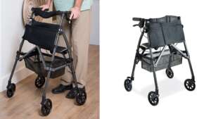 Rollator walkers are shown side by side to demonstrate how they are used and what they look like.
