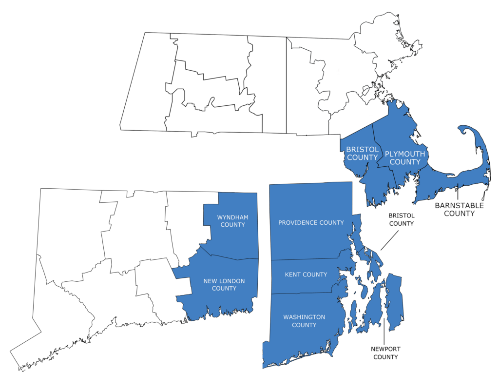 Areas serviced from RI location